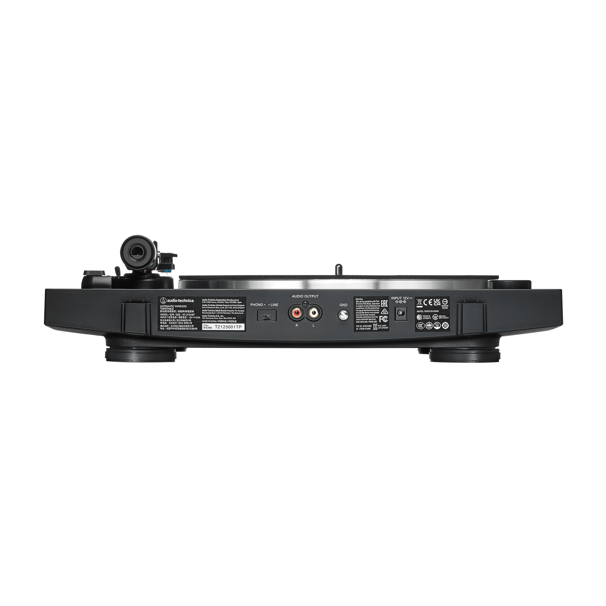 AT-LP3XBT-BK Fully Automatic Belt-Drive Bluetooth Turntable, Black, rear view