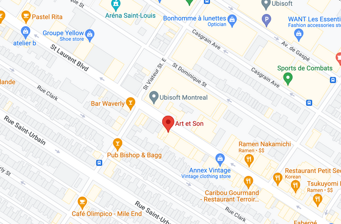 Location map of Art and Sound Audio Shop in Montreal, Canada