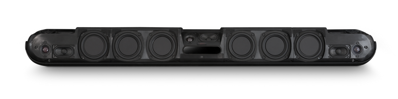 Bluesound CINEMA Streaming Soundbar with Dolby Atmos, front speaker view, no front grille, Art et Son