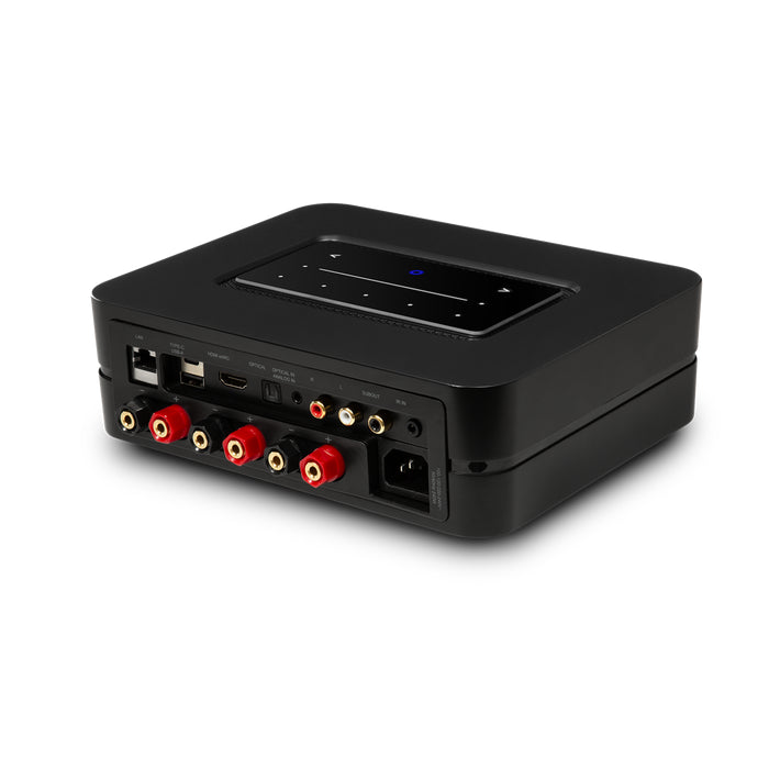 Bluesound POWERNODE Multi-Room Music Streaming Amplifier (2025 Edition), black, side rear view, Art et Son