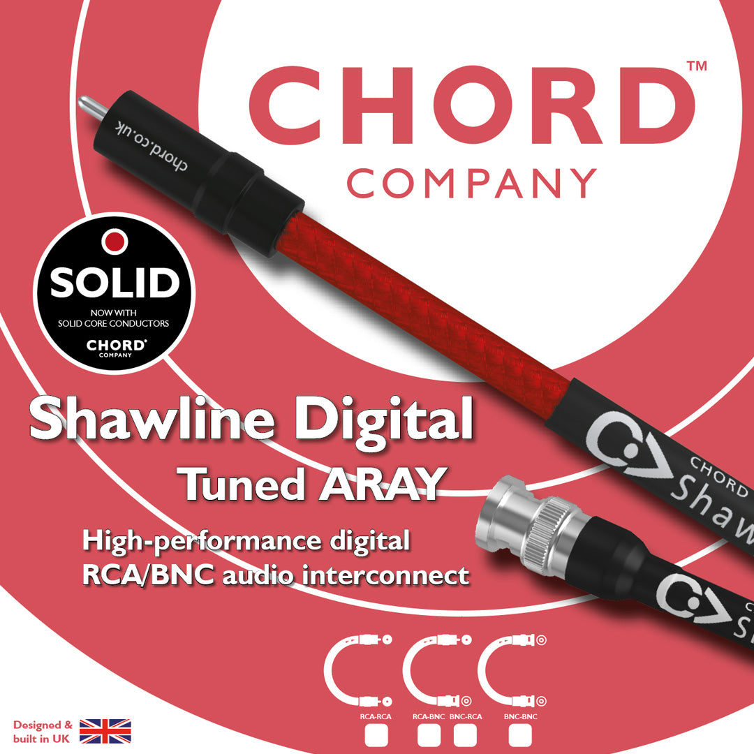 Câble d'interconnexion audio RCA/BNC ARAY à accord numérique Chord Company , conducteurs à âme pleine, emballage
