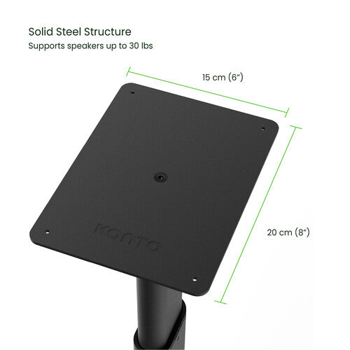 Kanto Height-Adjustable Bookshelf Speaker Stands, top plate dimensions