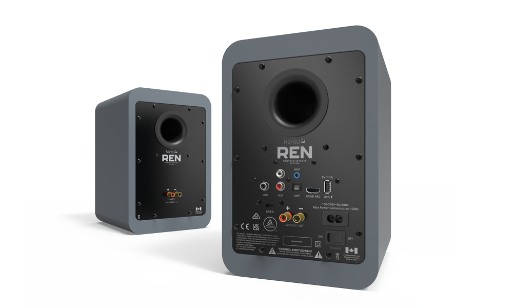 Kanto REN Powered Speaker System, matte grey, rear view