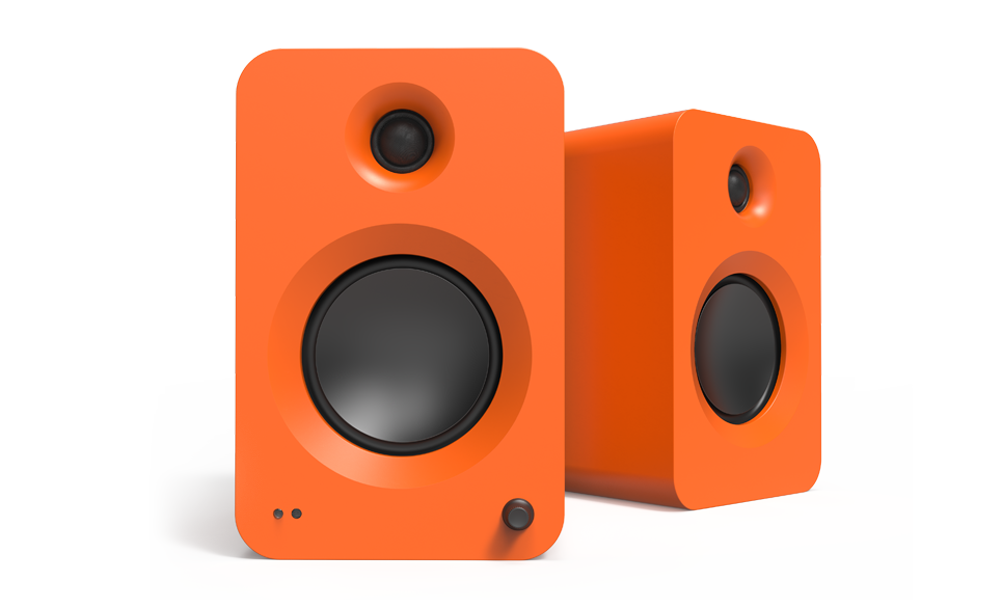 Kanto REN Powered Speaker System, matte orange, front view