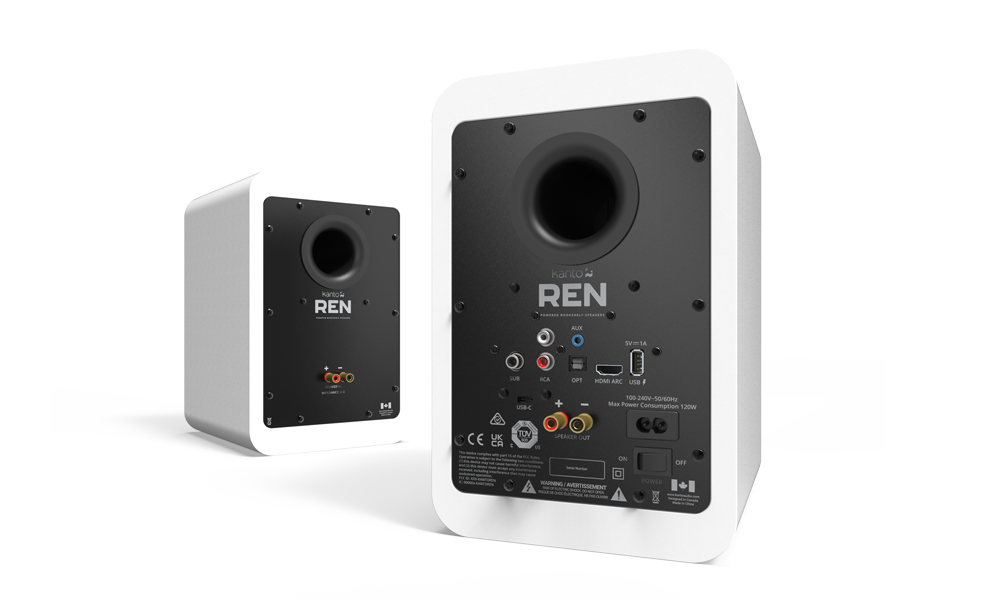 Kanto REN Powered Speaker System, matte white, rear view