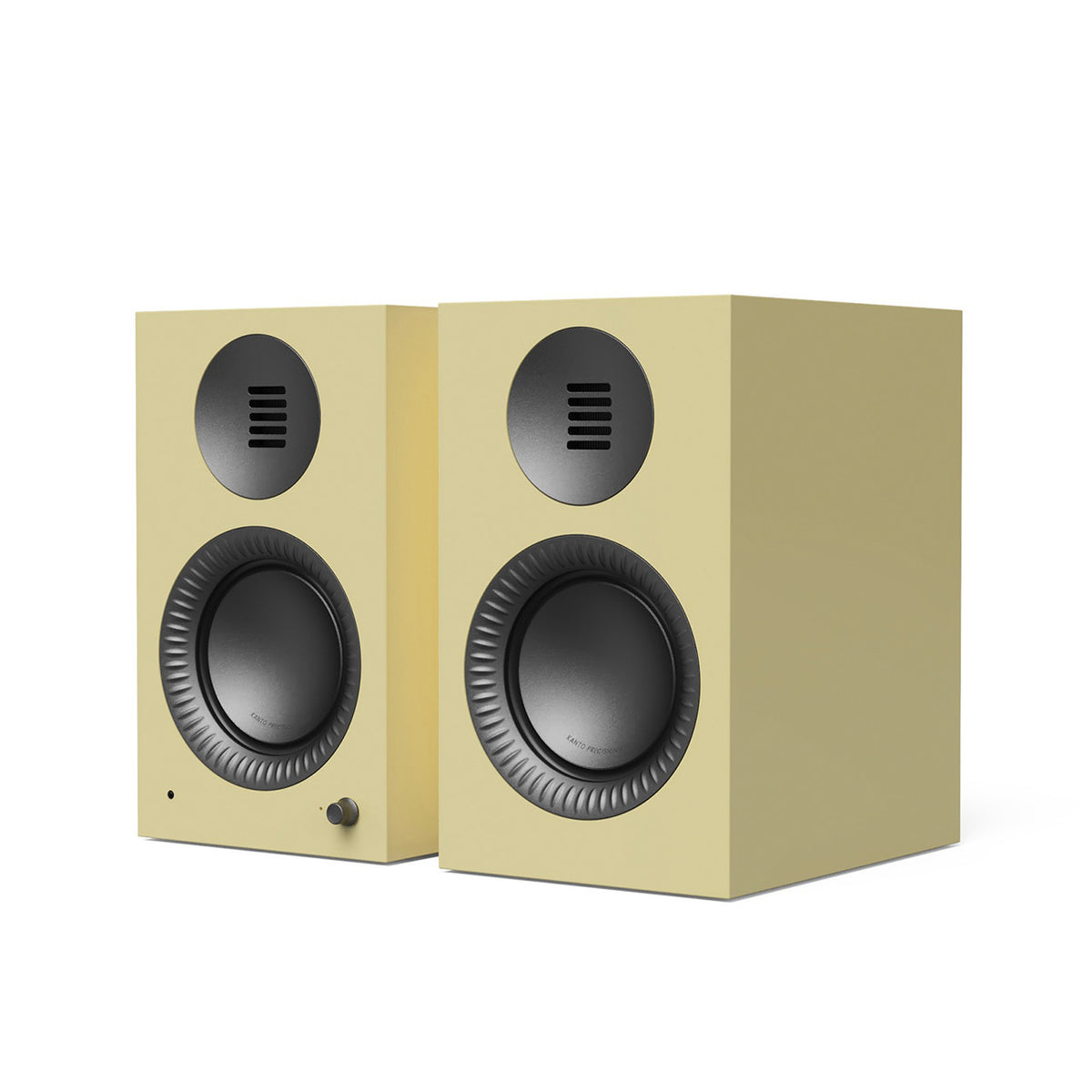 Kanto TUK G2 Powered Bookshelf Speakers, front view, Gloss Butter, Art et Son