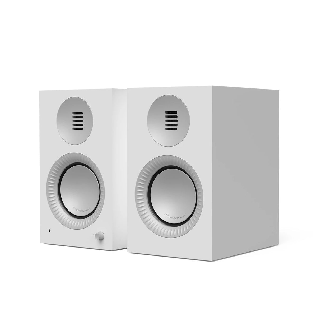 Kanto TUK G2 Powered Bookshelf Speakers, front view, Matt White, Art et Son