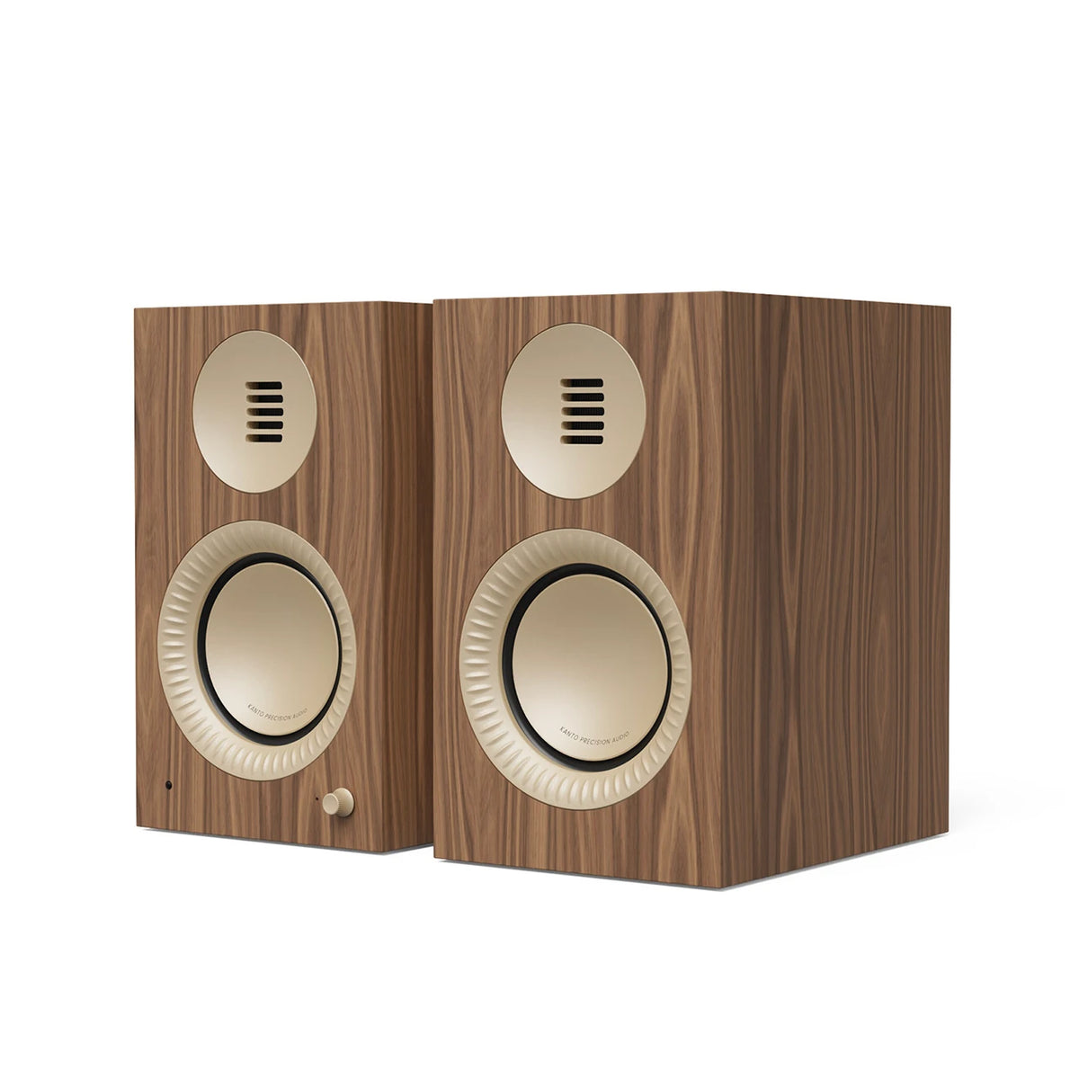 Kanto TUK G2 Powered Bookshelf Speakers, front view, Walnut, Art et Son
