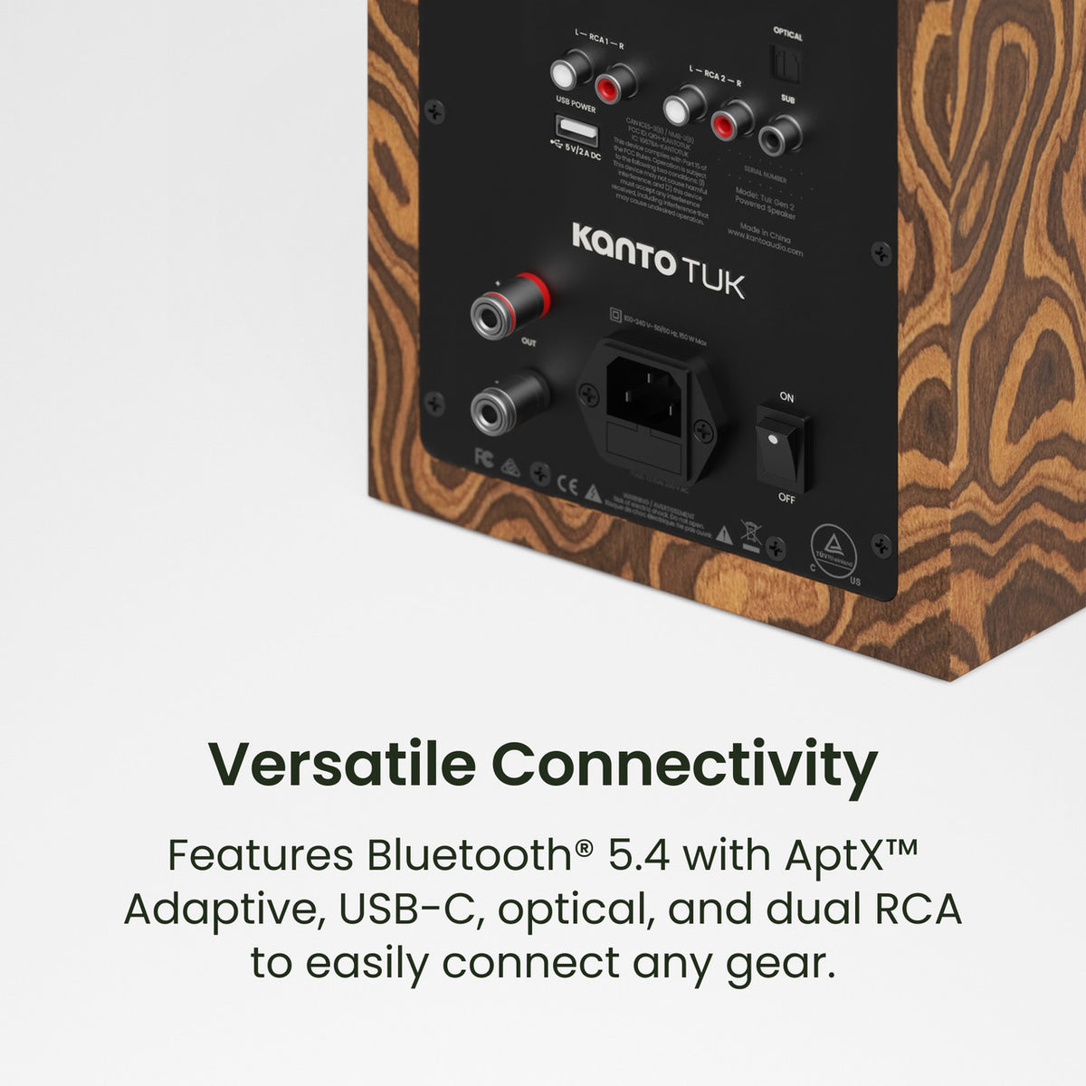 Kanto TUK G2 Powered Bookshelf Speakers, rear panel connections,, Art et Son