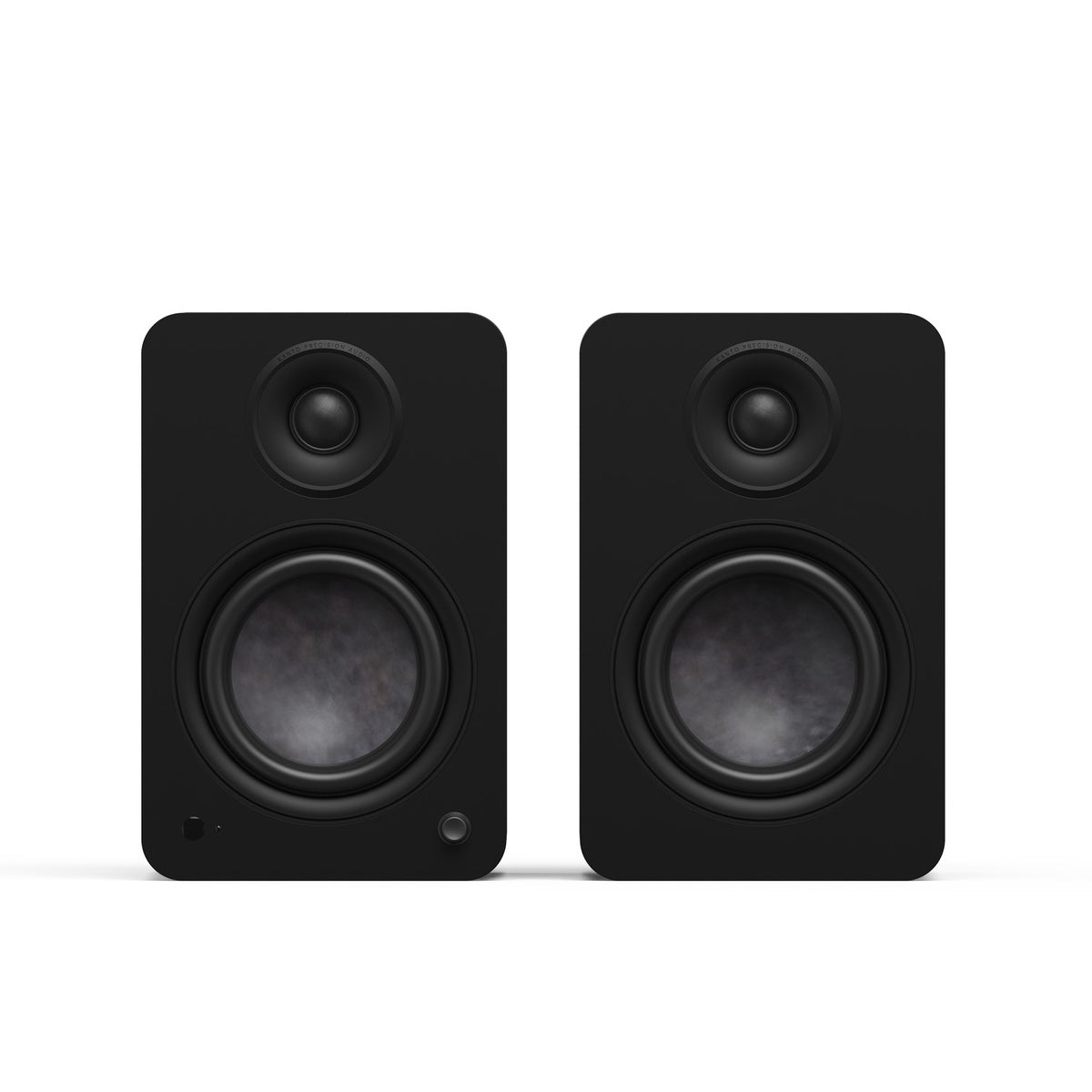 Kanto YU6 (2nd Gen) 200W Powered Bookshelf Speakers, black, front view,  Art et Son