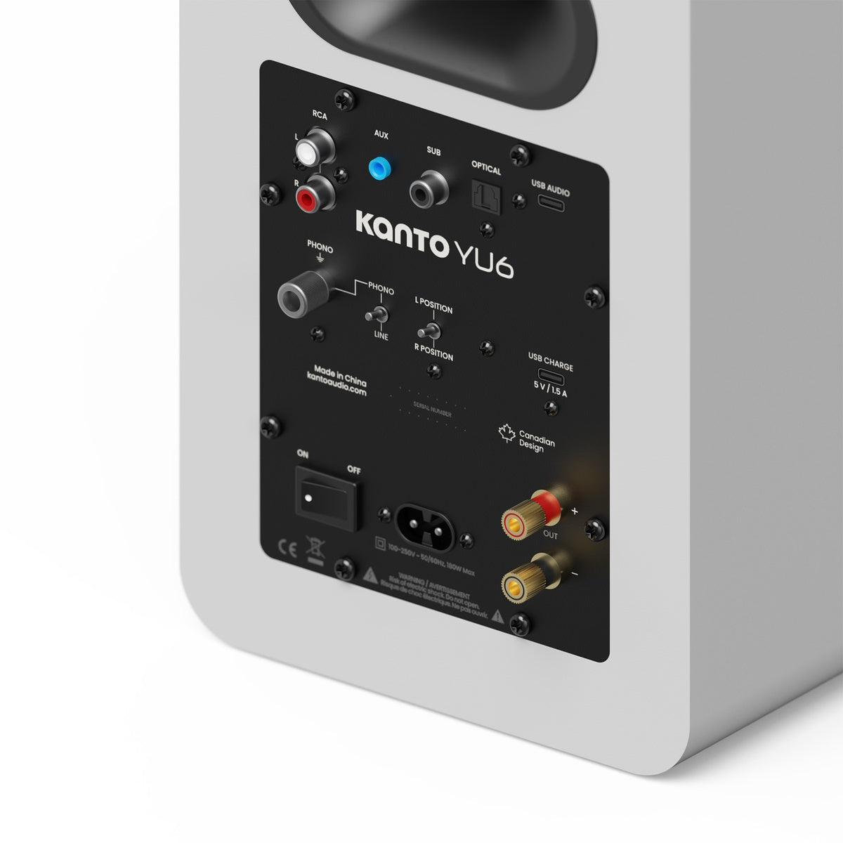Kanto YU6 (2nd Gen) 200W Powered Bookshelf Speakers, connectivity, rear view,  Art et Son