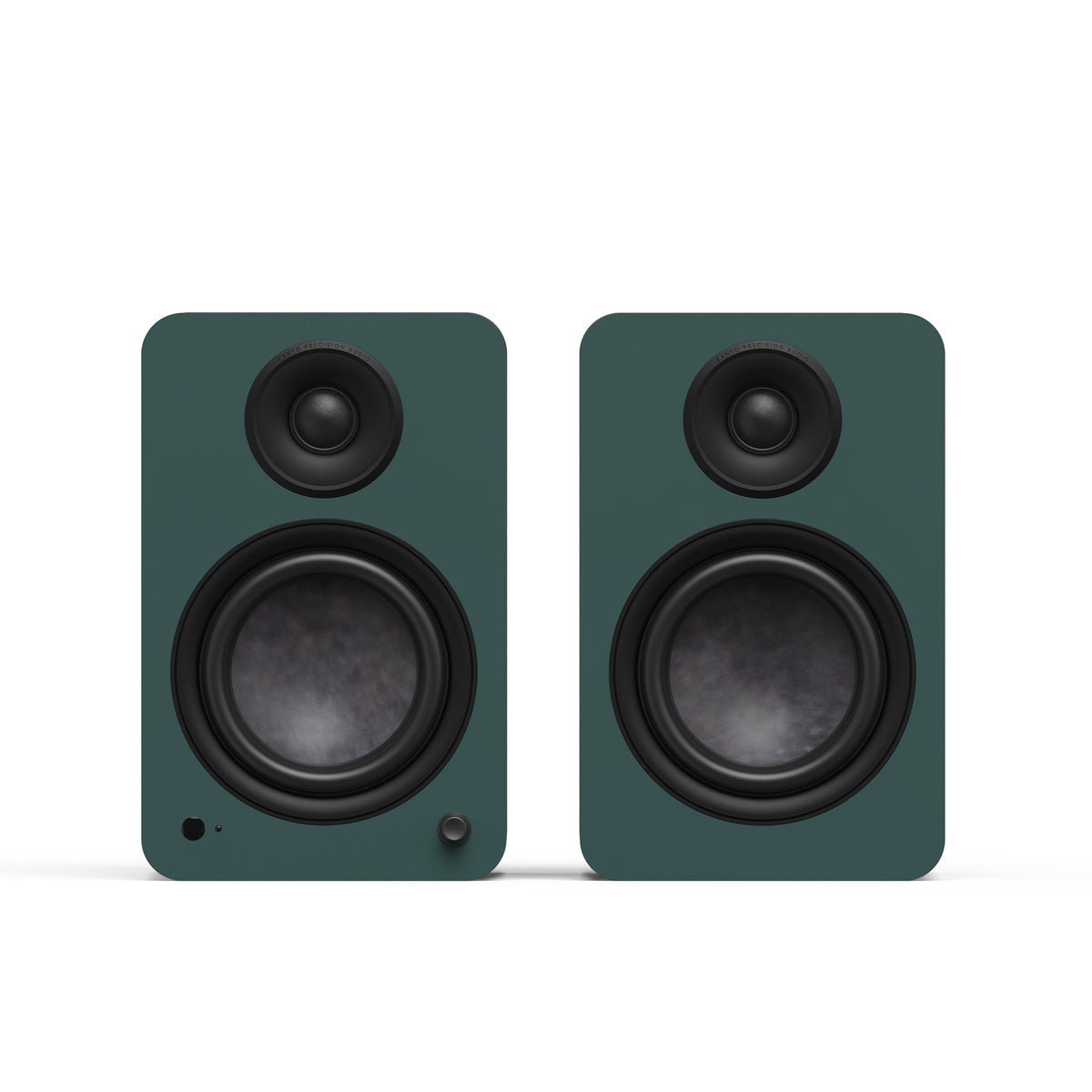 Kanto YU6 (2nd Gen) 200W Powered Bookshelf Speakers, green, front view,  Art et Son