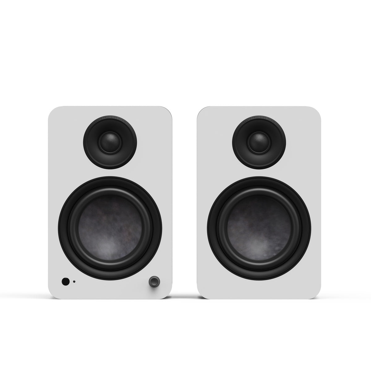 Kanto YU6 (2nd Gen) 200W Powered Bookshelf Speakers, white, front view,  Art et Son