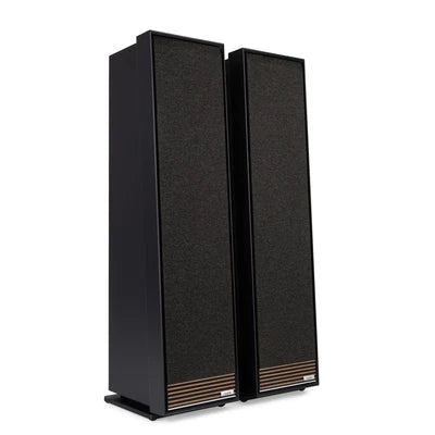 Ruark-Talisman-R floorstanding speakers,  charcoal finish, side view with grilles on, Art et Son