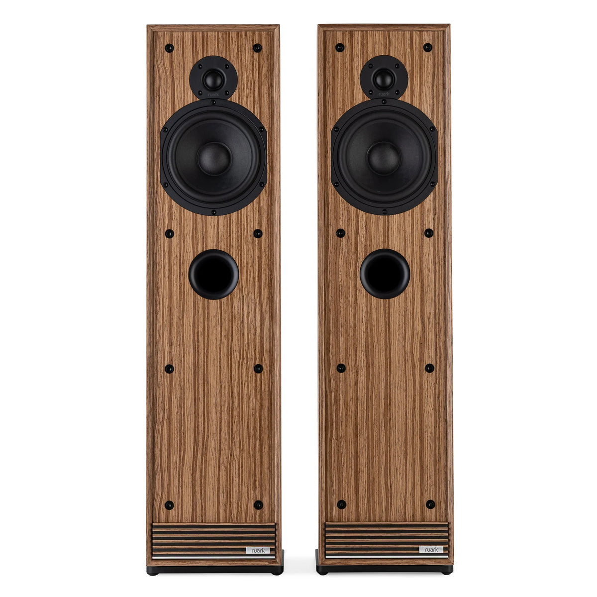 Ruark-Talisman-R floorstanding speakers,  fused walnut, front view, Art et Son