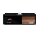 Ruark R610 dans un meuble laqué Satin Charcoal avec des lattes en noyer, vue de face