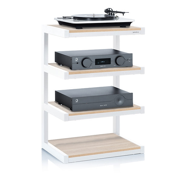 NORSTONE Esse Hi Fi Rack in white with oak shelves
