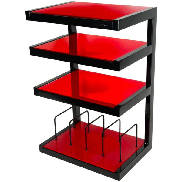 NORSTONE Esse Hi Fi Vinyl Rack with red glass shelves